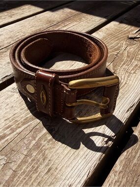 Brown Italian leather Belt With Solid Brass Buckle